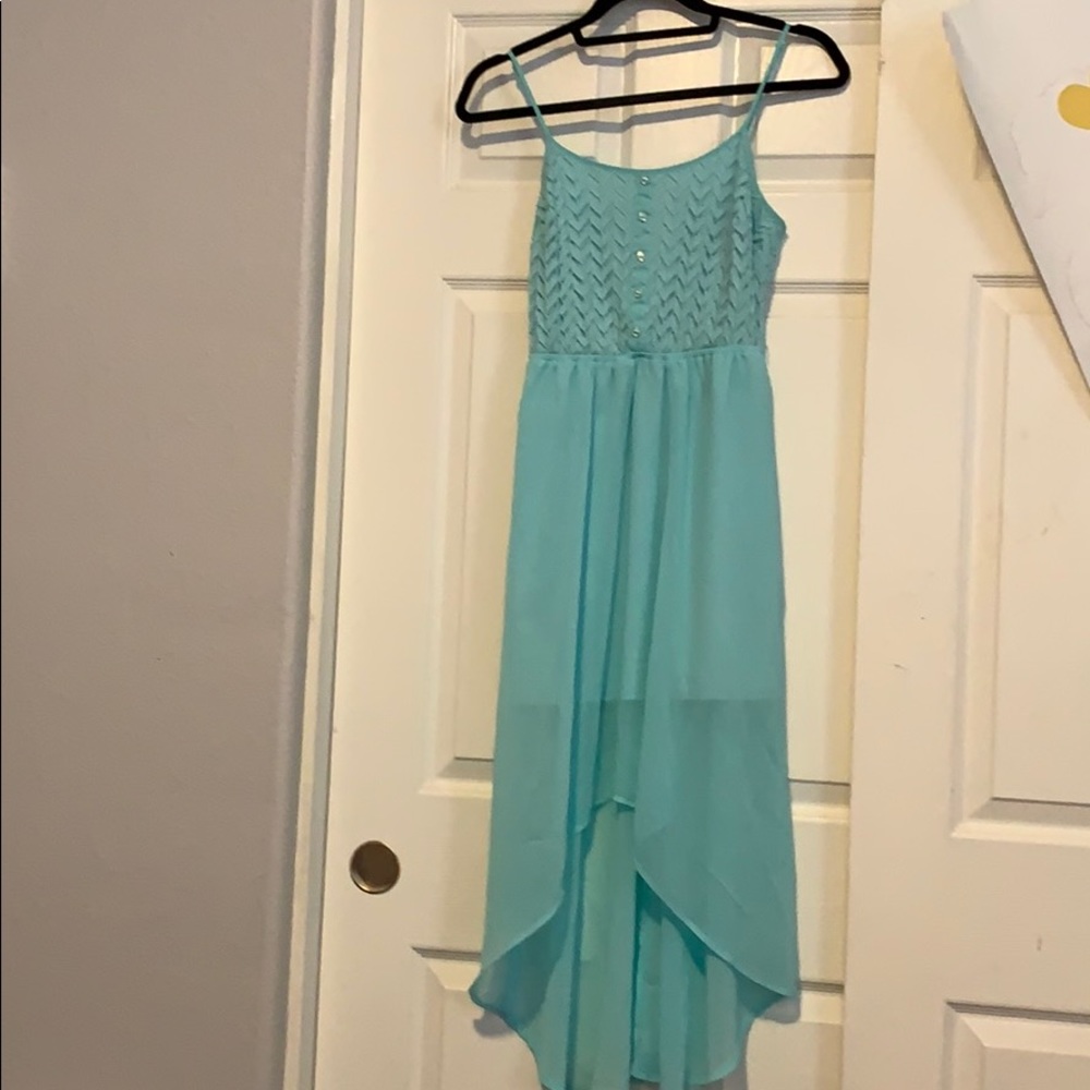 Light Blue High Low Spaghetti Strap Dress
